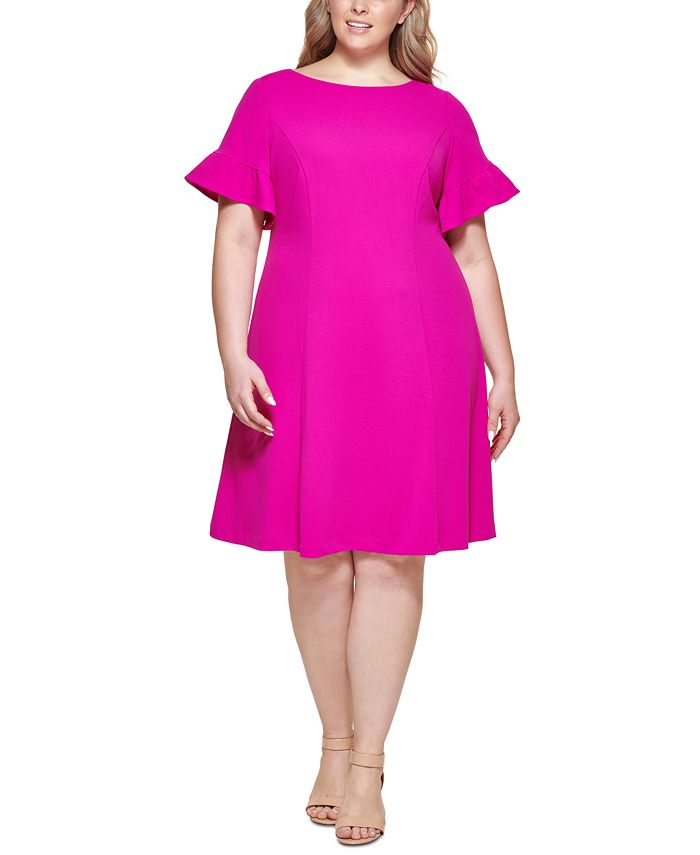 Vestido feminino Jessica Howard com mangas esvoaçantes e ajuste evasê, rosa, tamanho 22W