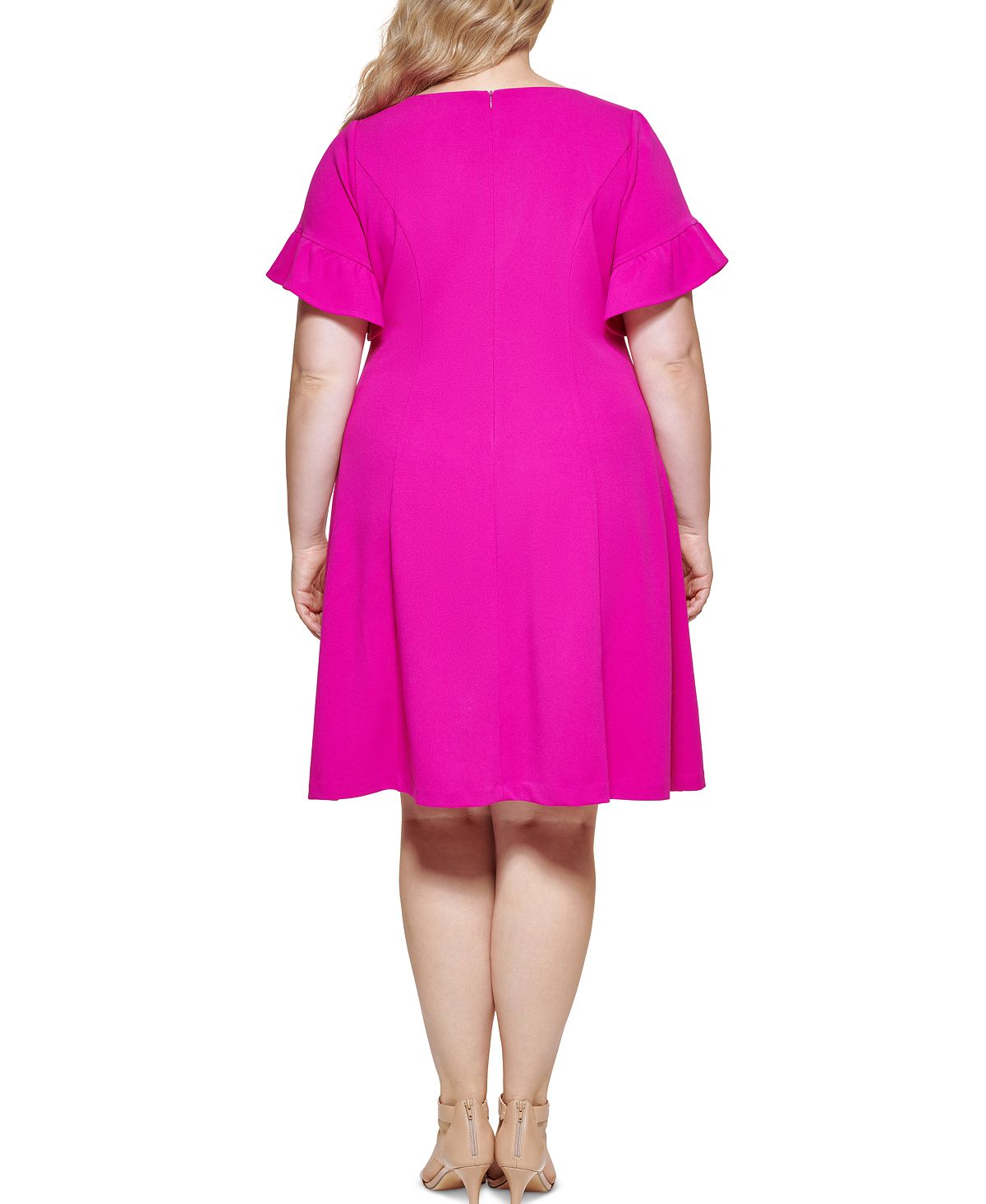 Vestido feminino Jessica Howard com mangas esvoaçantes e ajuste evasê, rosa, tamanho 22W