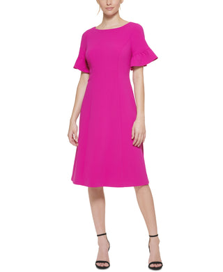 Vestido midi de crepe estilo Scuba com mangas franzidas Jessica Howard, rosa, tamanho 10