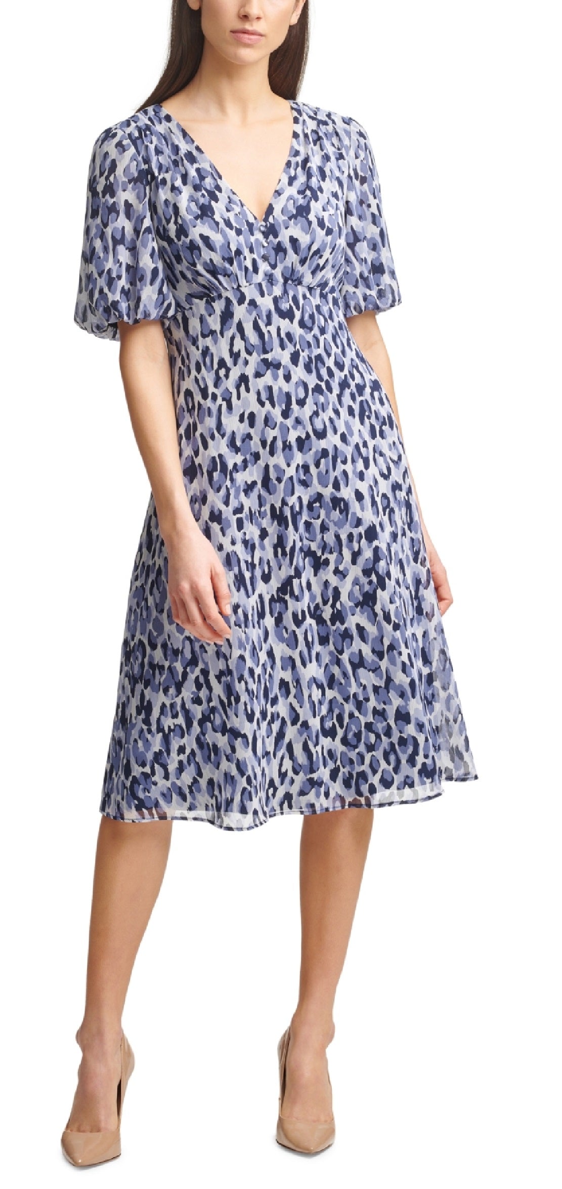 Vestido midi com estampa de chita Jessica Howard feminino, azul, tamanho 14, pequeno