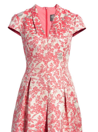 Vestido feminino Vince Camuto com corte evasê e estampa floral metálica em jacquard, laranja, tamanho 8
