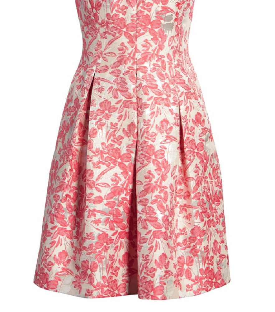 Vestido feminino Vince Camuto com corte evasê e estampa floral metálica em jacquard, laranja, tamanho 8