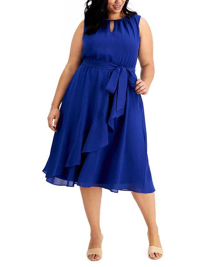 Vestido midi com babados Jessica Howard feminino, azul, tamanho 22W
