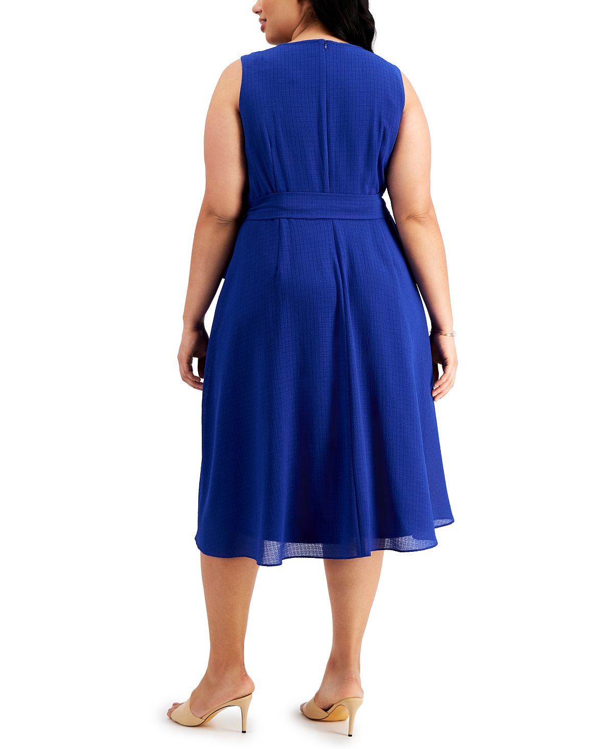 Vestido midi com babados Jessica Howard feminino, azul, tamanho 22W