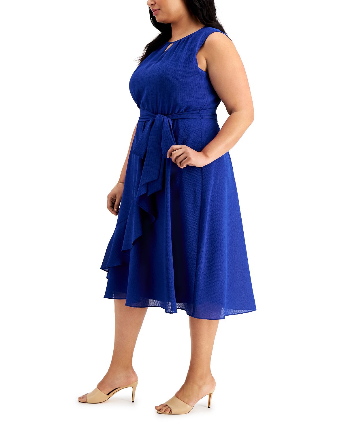 Vestido midi com babados Jessica Howard feminino, azul, tamanho 22W