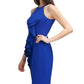 Vestido justo feminino Vince Camuto com decote halter e crepe Laguna, azul, tamanho 14