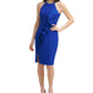 Vestido justo feminino Vince Camuto com decote halter e crepe Laguna, azul, tamanho 14