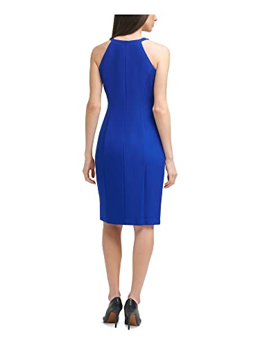 Vestido justo feminino Vince Camuto com decote halter e crepe Laguna, azul, tamanho 8