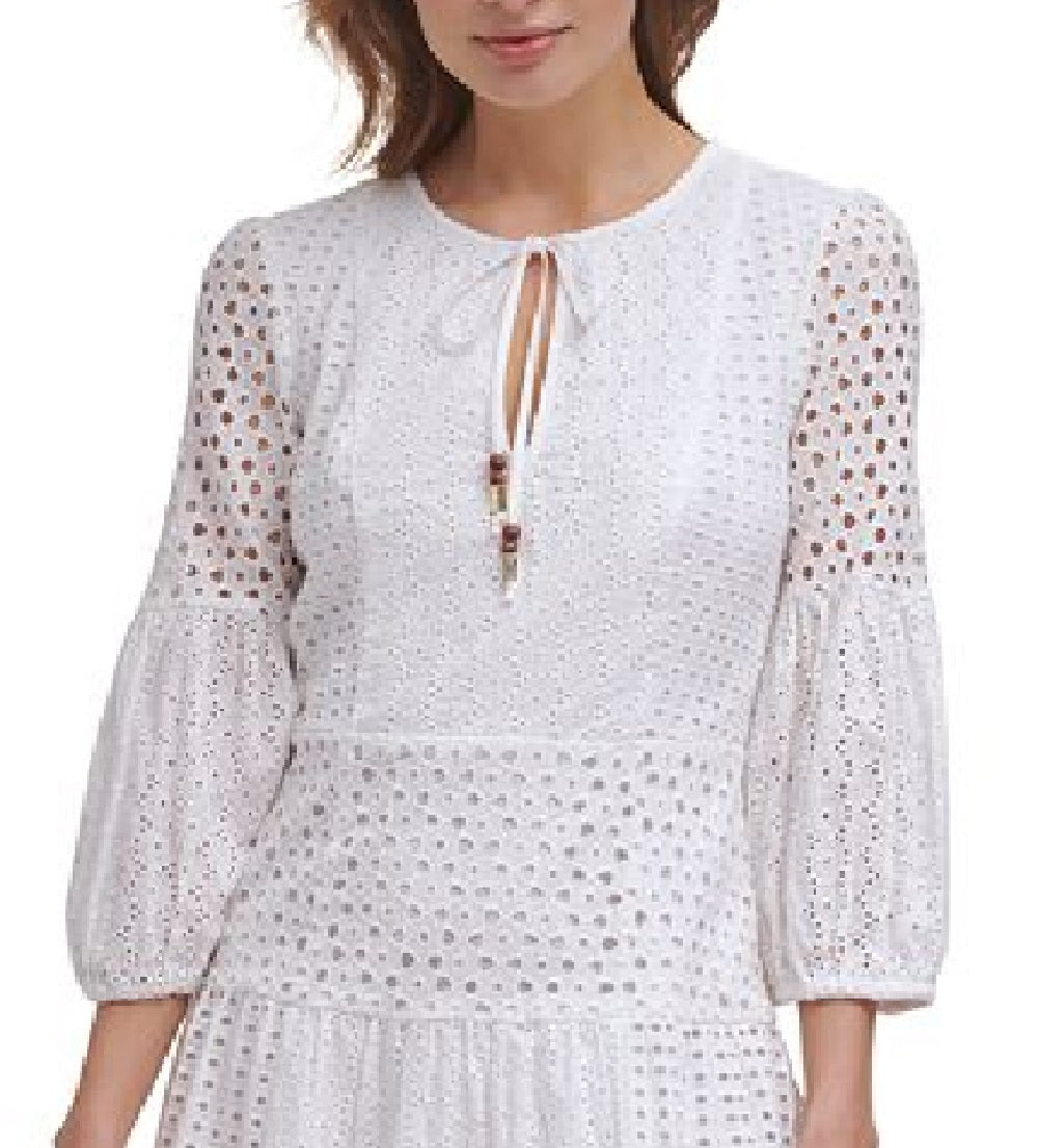 Vestido feminino Vince Camuto com ilhós e ajuste evasê, branco, tamanho 8