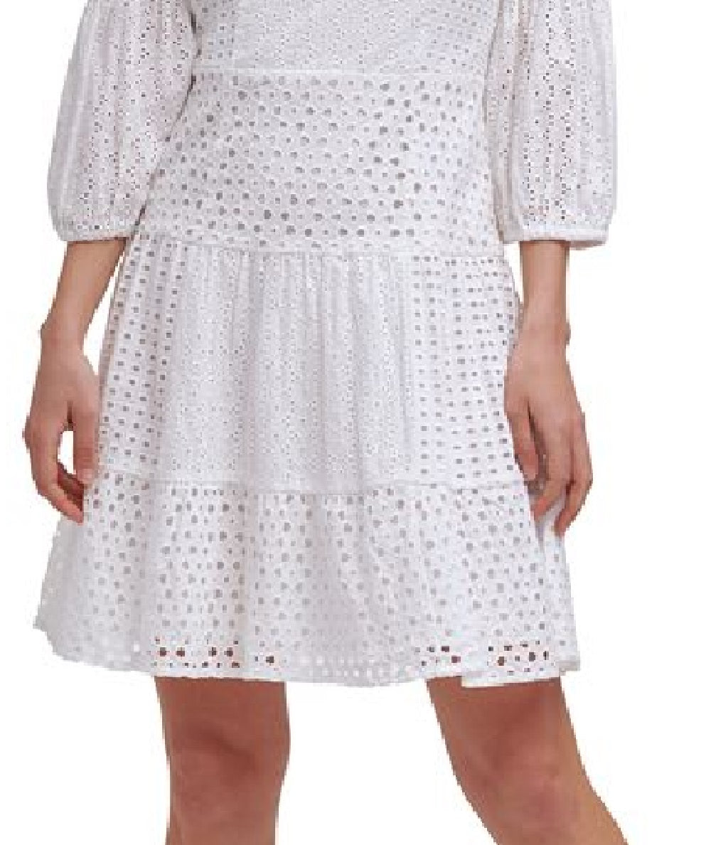Vestido feminino Vince Camuto com ilhós e ajuste evasê, branco, tamanho 8