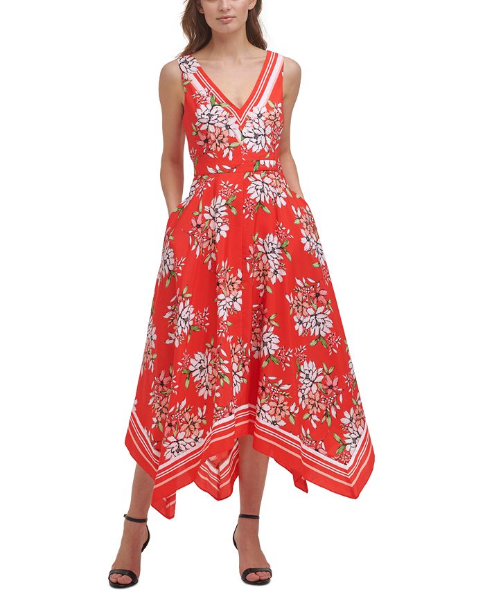 Vestido midi feminino Vince Camuto sem mangas com bainha de lenço, vermelho, tamanho 12