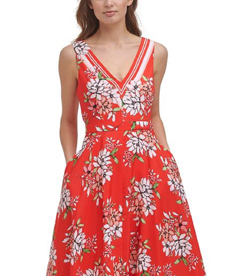 Vestido midi feminino Vince Camuto sem mangas com bainha de lenço, vermelho, tamanho 12