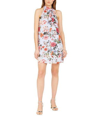 Vestido feminino Vince Camuto com decote em arco e estampa floral, tamanho 8, azul