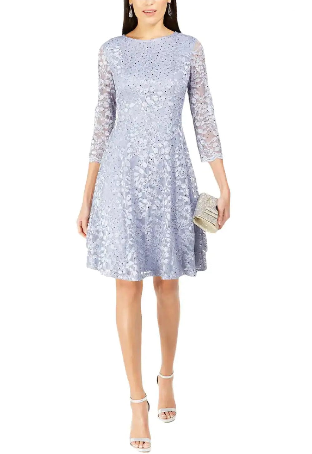 Vestido feminino Jessica Howard com lantejoulas e renda, azul, tamanho 12, pequeno