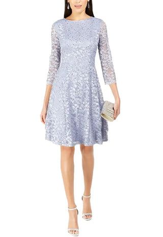 Vestido feminino Jessica Howard com lantejoulas e renda, azul, tamanho 12, pequeno