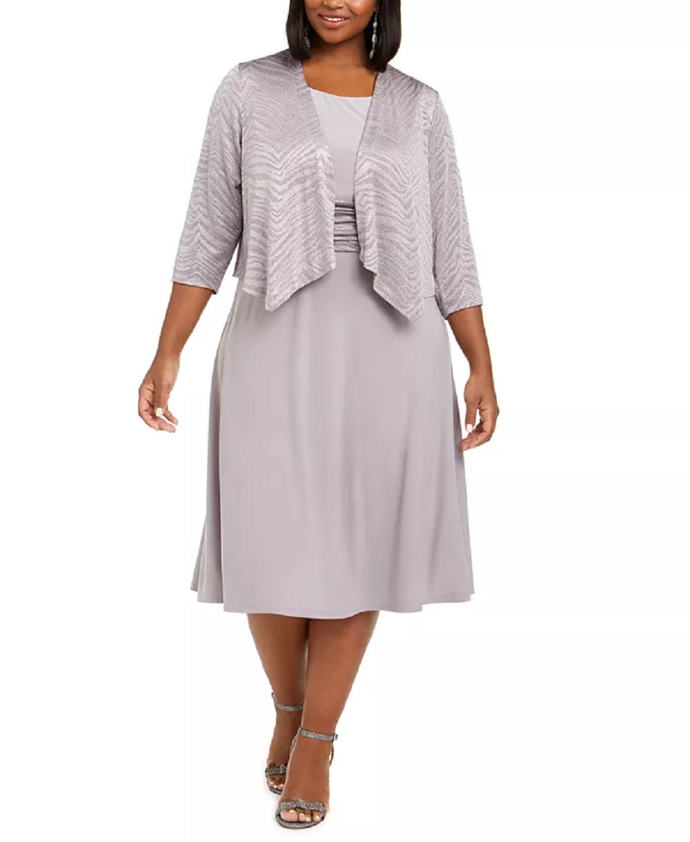 Vestido midi feminino Jessica Howard e jaqueta com estampa animal e glitter, cinza, tamanho 18W