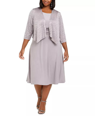 Vestido midi feminino Jessica Howard e jaqueta com estampa animal e glitter, cinza, tamanho 18W