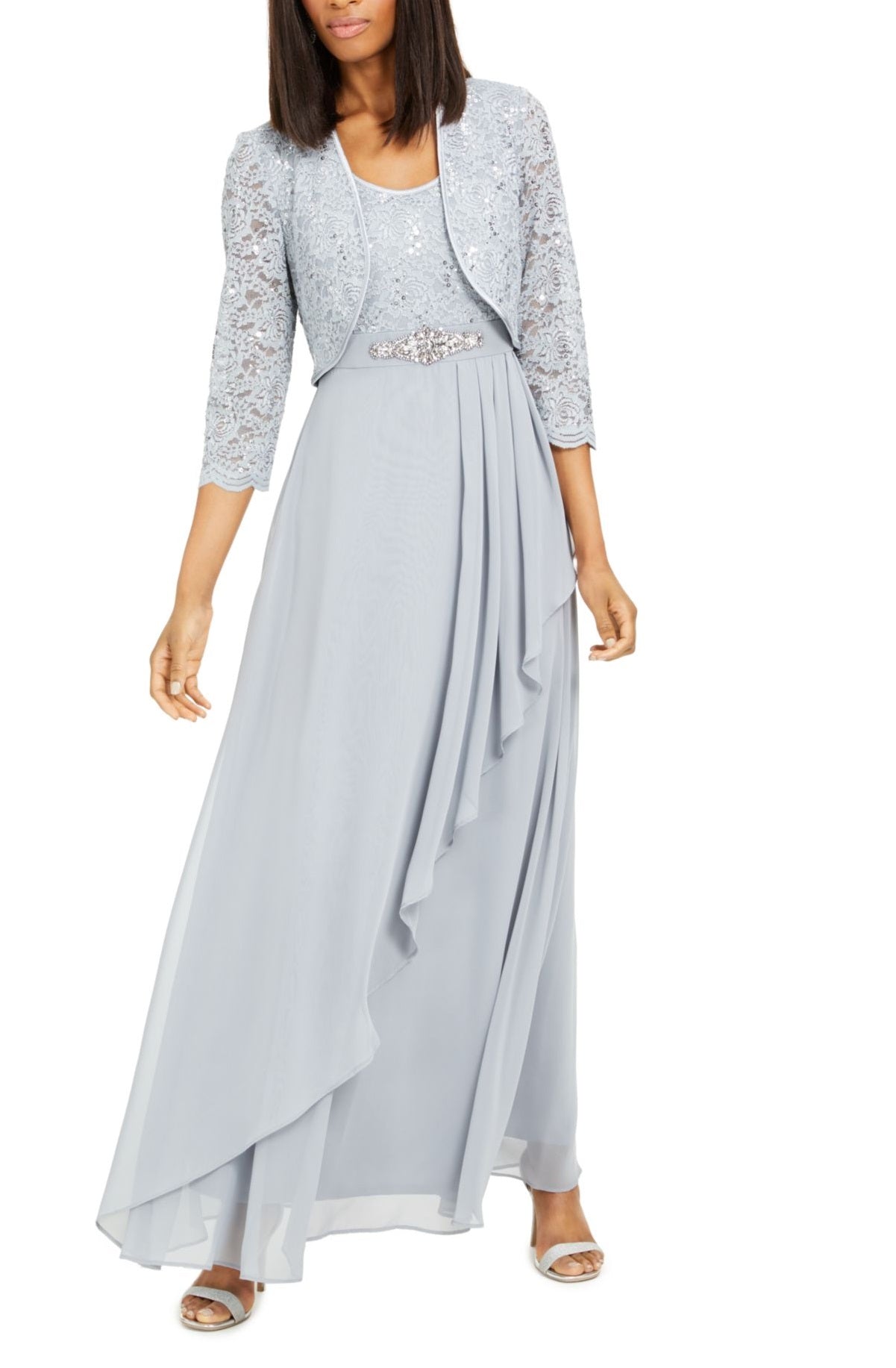 Jaqueta feminina Jessica Howard com detalhes e vestido com babados, azul, tamanho 16