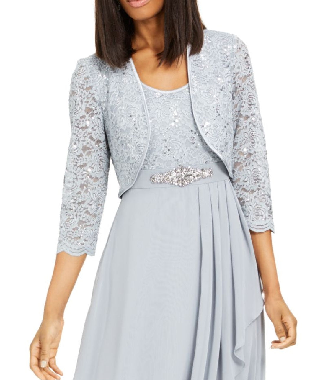 Jaqueta feminina Jessica Howard com detalhes e vestido com babados, azul, tamanho 16