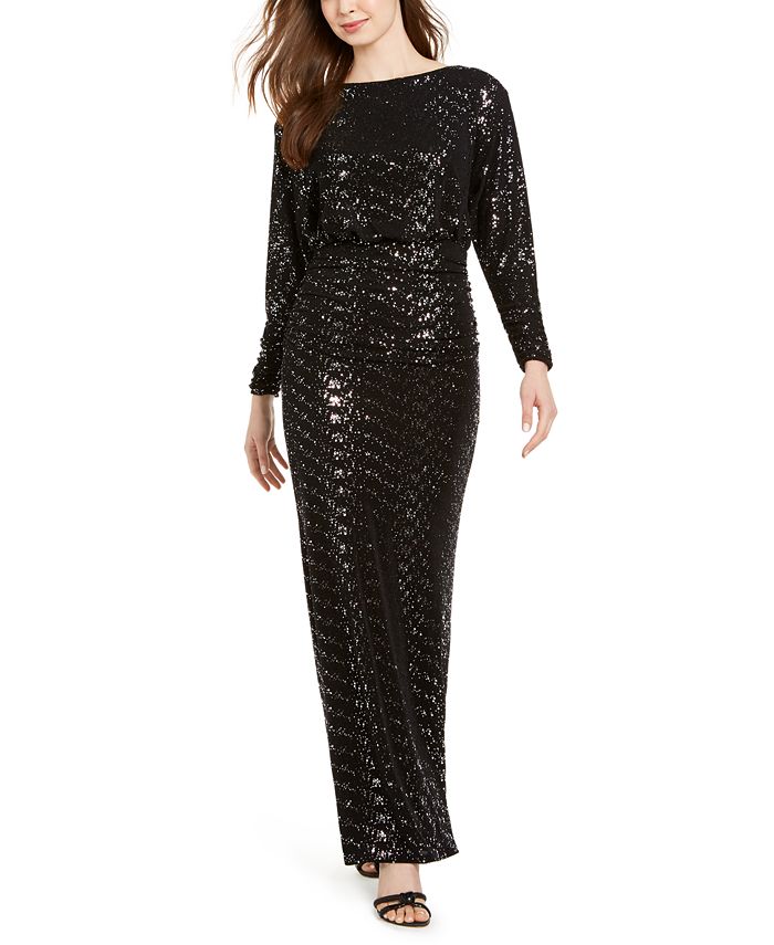 Vestido feminino Vince Camuto com babados e glitter, preto, tamanho 12