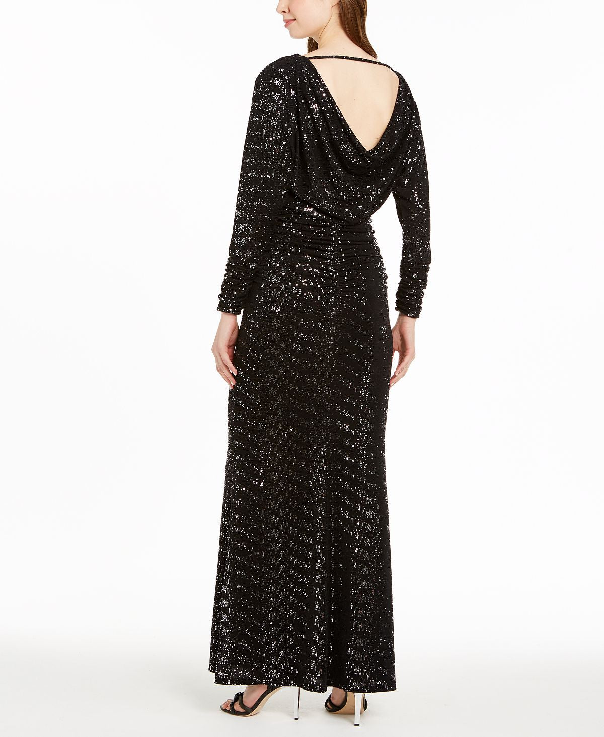 Vestido feminino Vince Camuto com babados e glitter, preto, tamanho 12