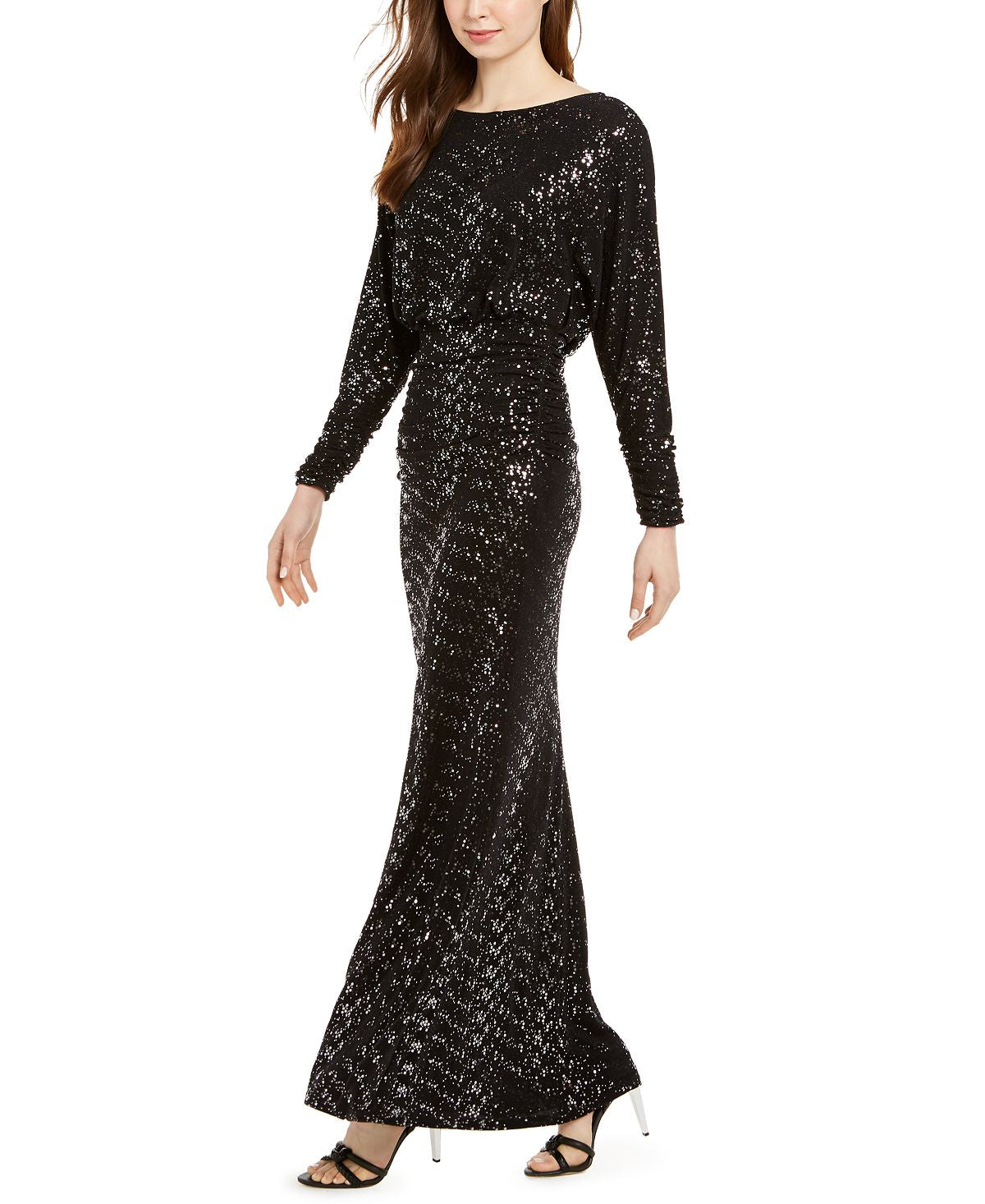 Vestido feminino Vince Camuto com babados e glitter, preto, tamanho 12