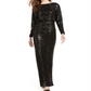 Vestido feminino Vince Camuto com babados e glitter, preto, tamanho 12
