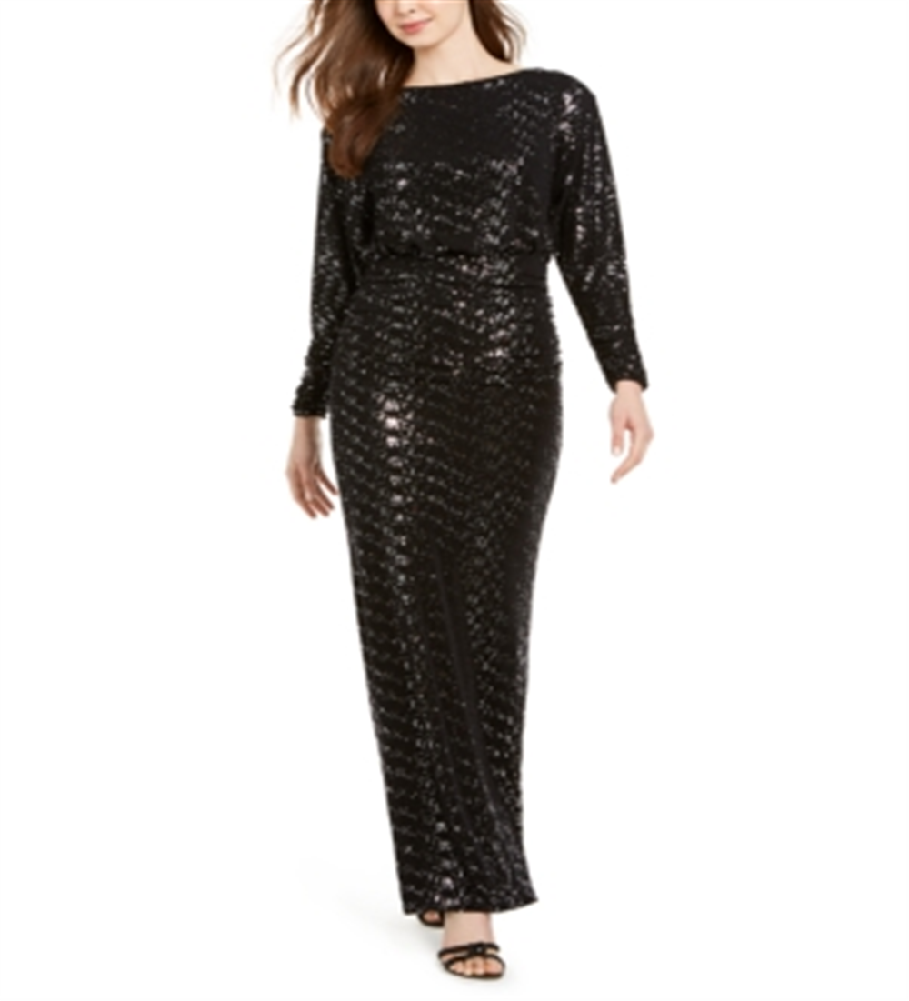 Vestido feminino Vince Camuto com babados e glitter, preto, tamanho 12