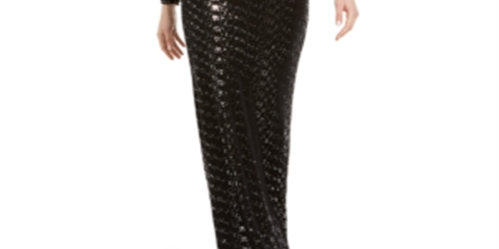Vestido feminino Vince Camuto com babados e glitter, preto, tamanho 12