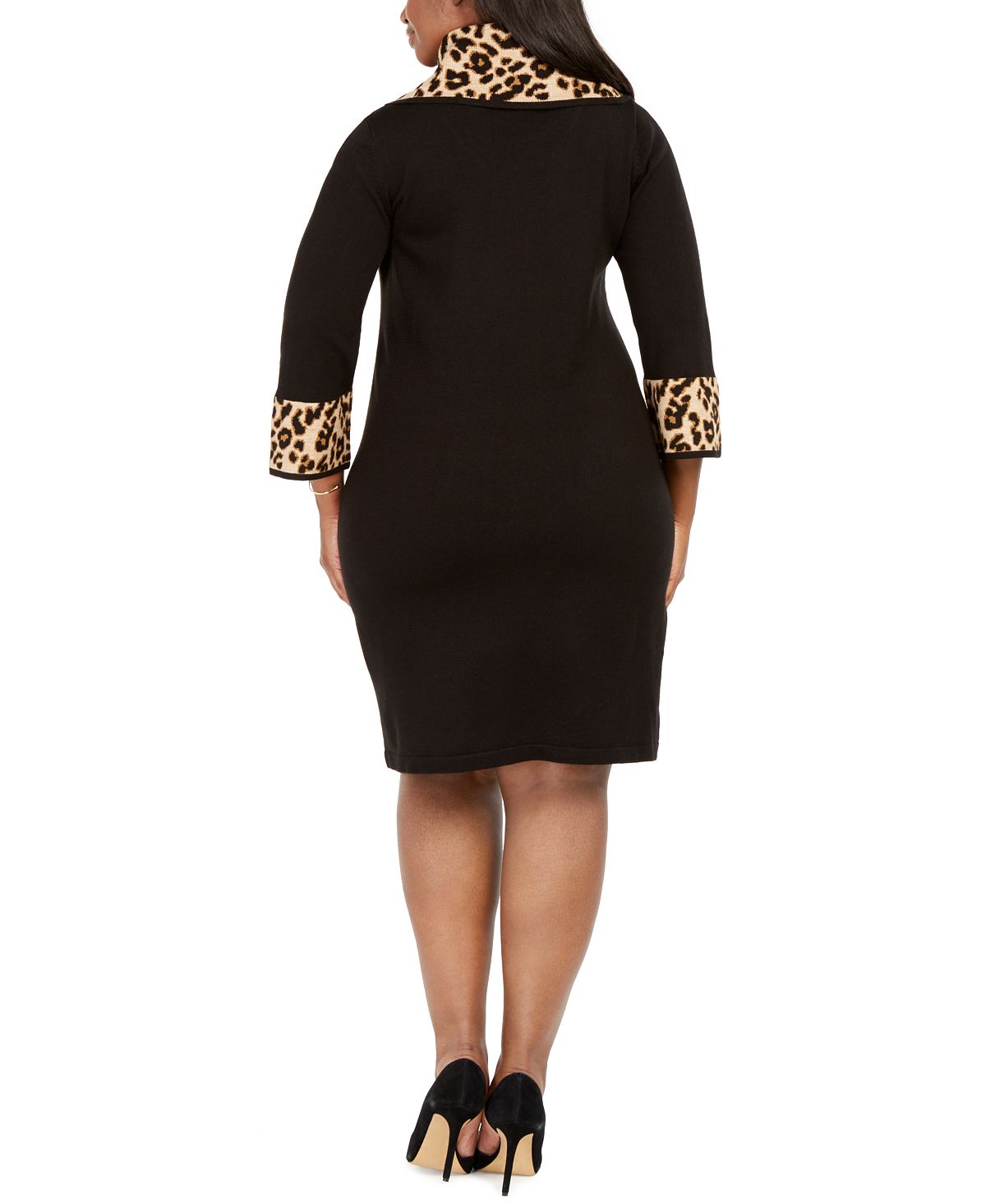 Vestido feminino plus size com estampa animal e acabamento em decote profundo, preto, tamanho 1X, da Jessica Howard