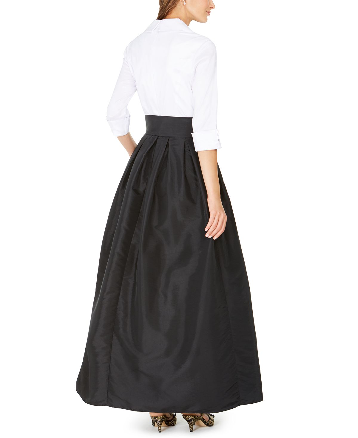Vestido formal feminino Jessica Howard com cinto, bloco de cores, manga 3/4, gola, maxi fit, flare, branco, tamanho 6, pequeno
