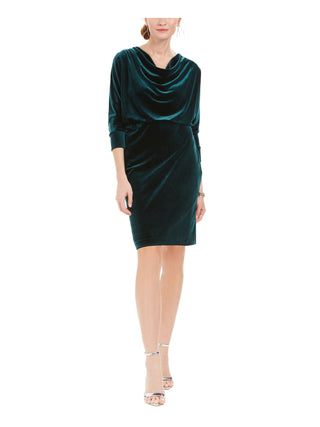 Vestido de veludo com decote canoa feminino Jessica Howard, verde, tamanho 12, pequeno