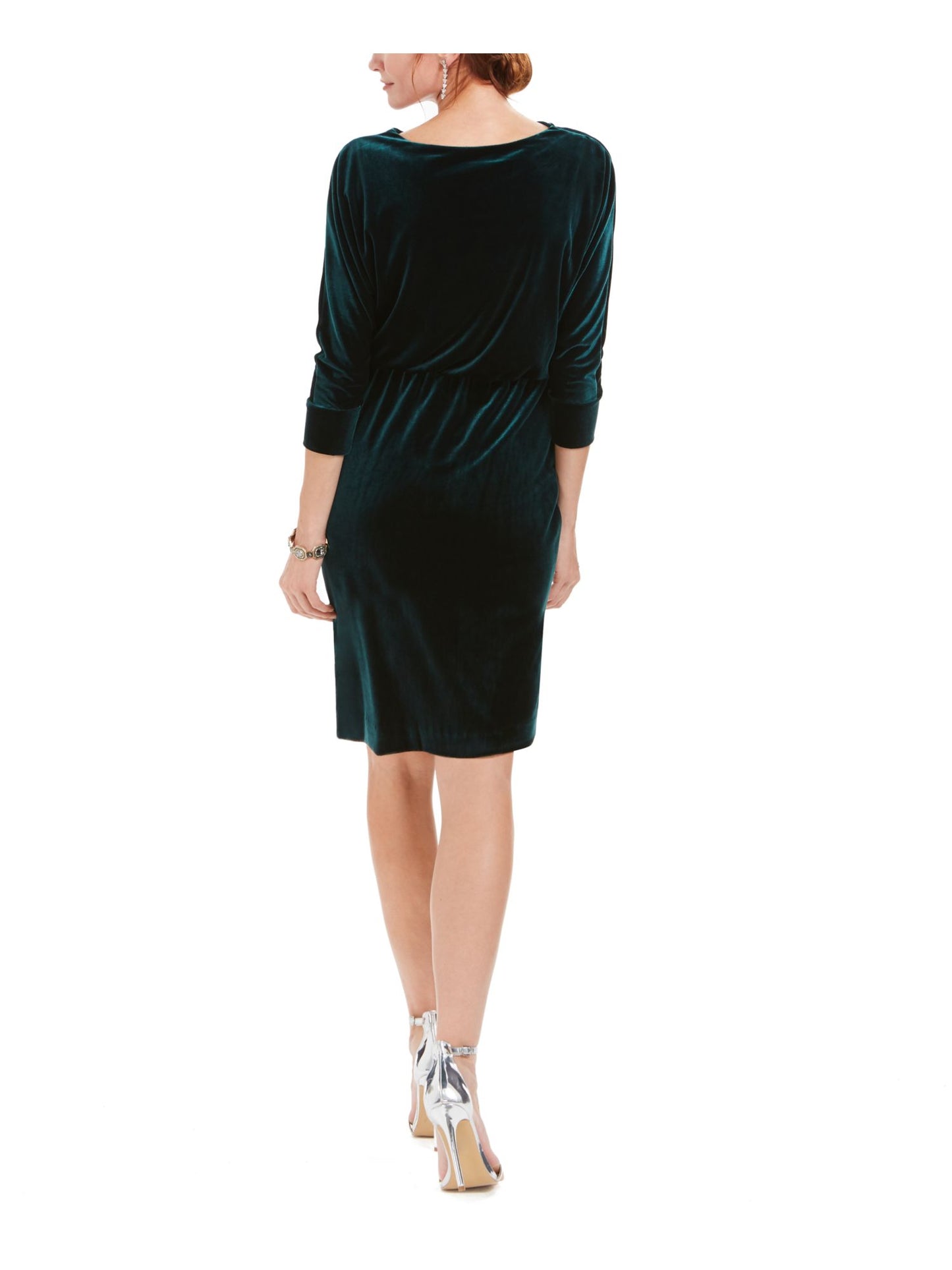 Vestido de veludo com decote canoa feminino Jessica Howard, verde, tamanho 12, pequeno