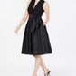 Vestido feminino Jessica Howard com gola franzida e ajuste evasê, preto, tamanho 6