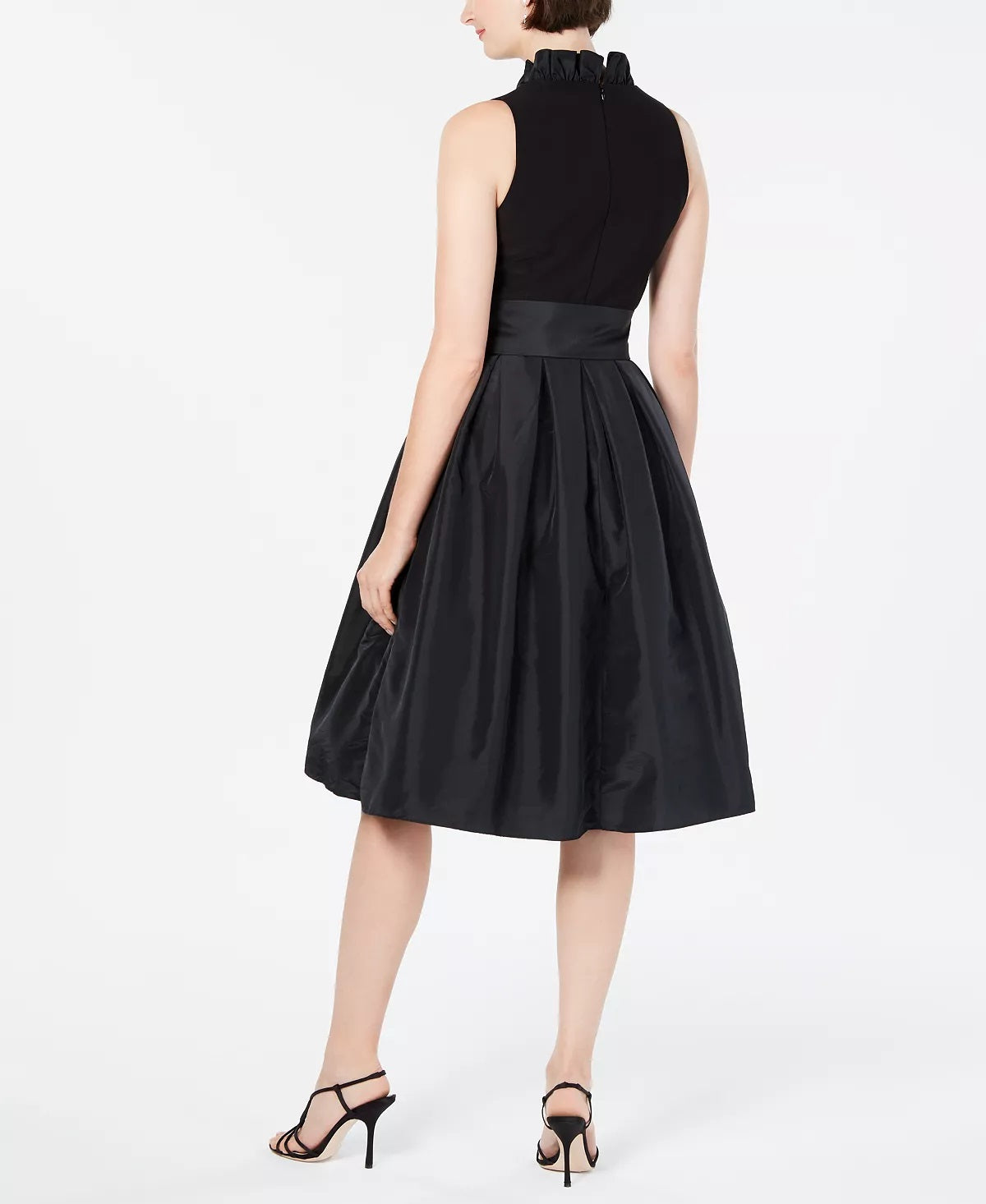 Vestido feminino Jessica Howard com gola franzida e ajuste evasê, preto, tamanho 6