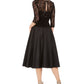Vestido de festa feminino Jessica Howard com lantejoulas, manga 3/4, decote ilusão, abaixo do joelho, ajuste flare, preto, tamanho 4 pequeno