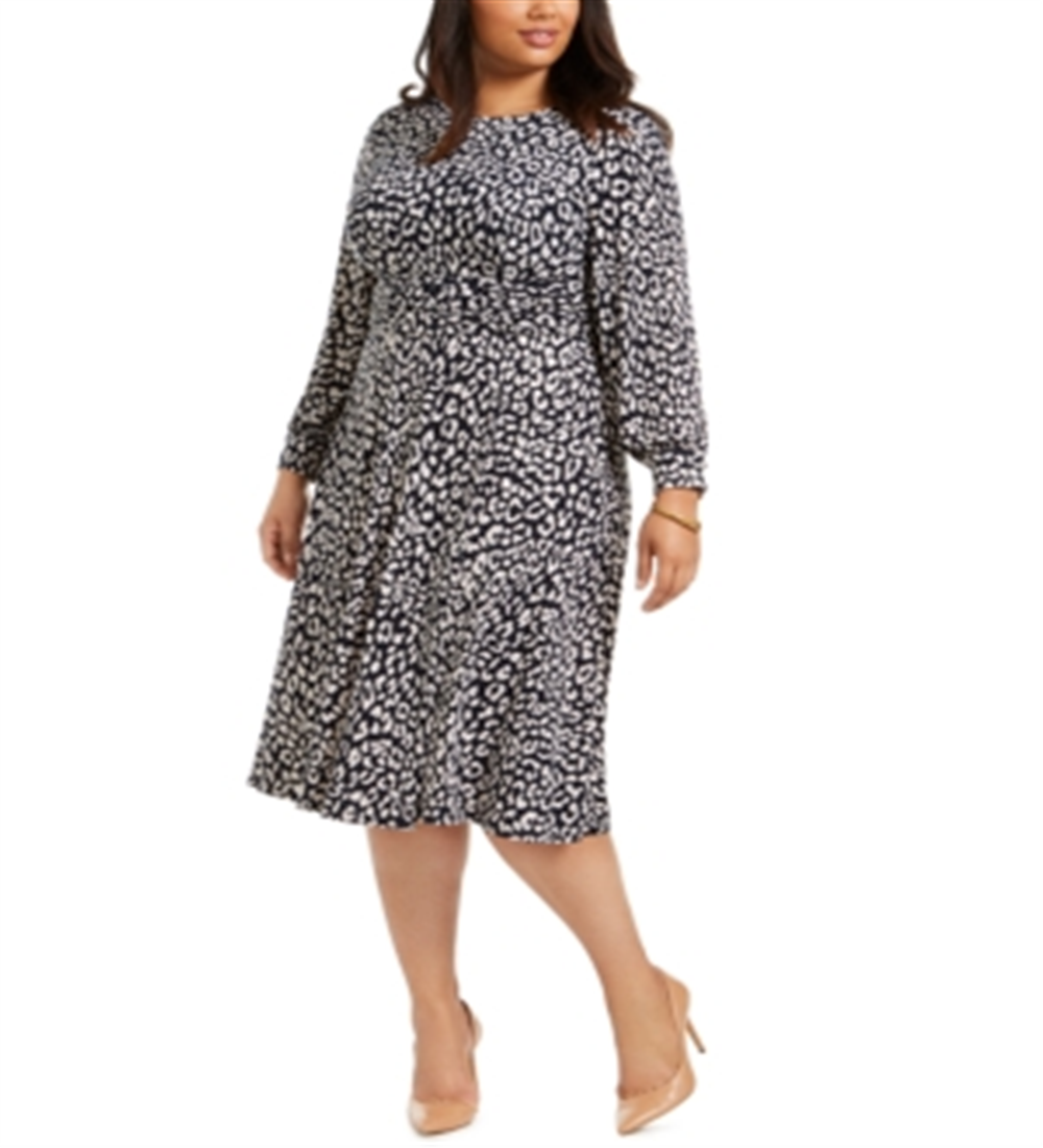 Vestido feminino plus size com bainha e estampa de chita, azul-marinho, tamanho 14W