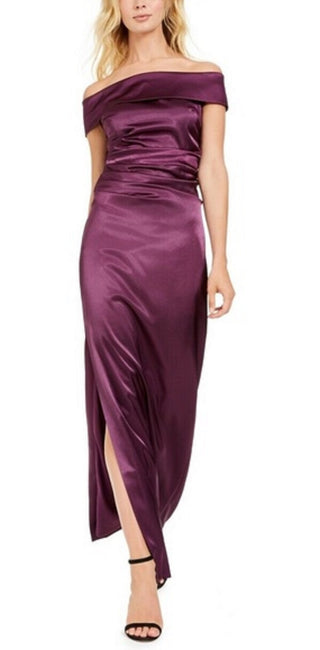 Vestido feminino Vince Camuto com ombros de fora e cintura franzida, roxo, tamanho 12