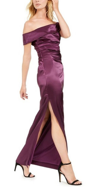 Vestido feminino Vince Camuto com ombros de fora e cintura franzida, roxo, tamanho 12