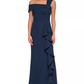 Vestido feminino Vince Camuto com babados e ombros de fora, azul-marinho, tamanho 4