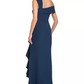 Vestido feminino Vince Camuto com babados e ombros de fora, azul-marinho, tamanho 4