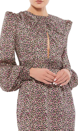 Mac Duggal - Floral Print Bubble Sleeve Dress