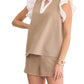 Entro - Contrast Ruffle Sleeves Top & Short Set