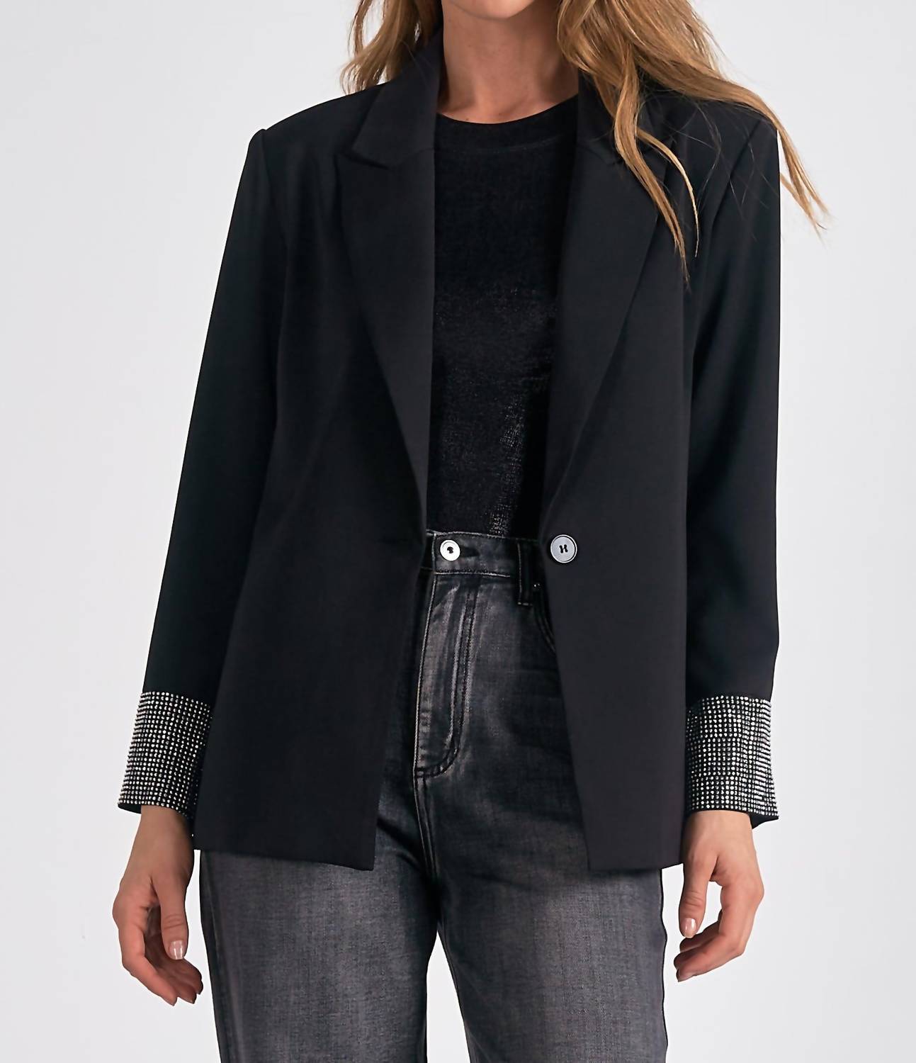 Elan - JACKET WITH RHINESTONE SLEEVE DETAIL