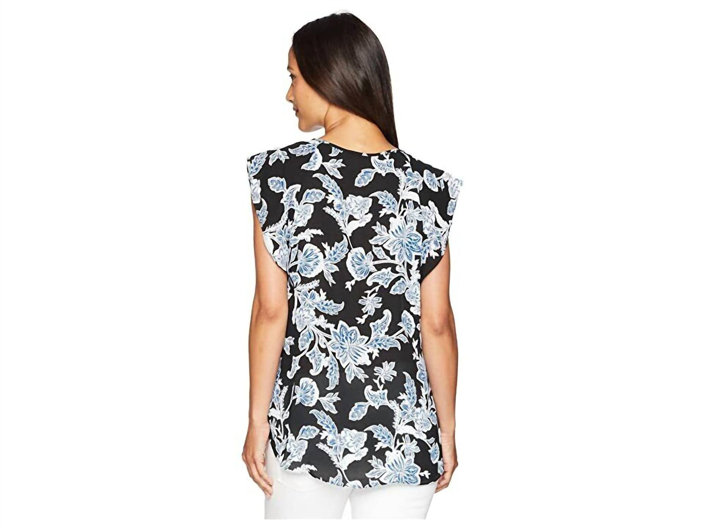 Vince Camuto - Flutter Sleeve Floral Print Keyhole Blouse
