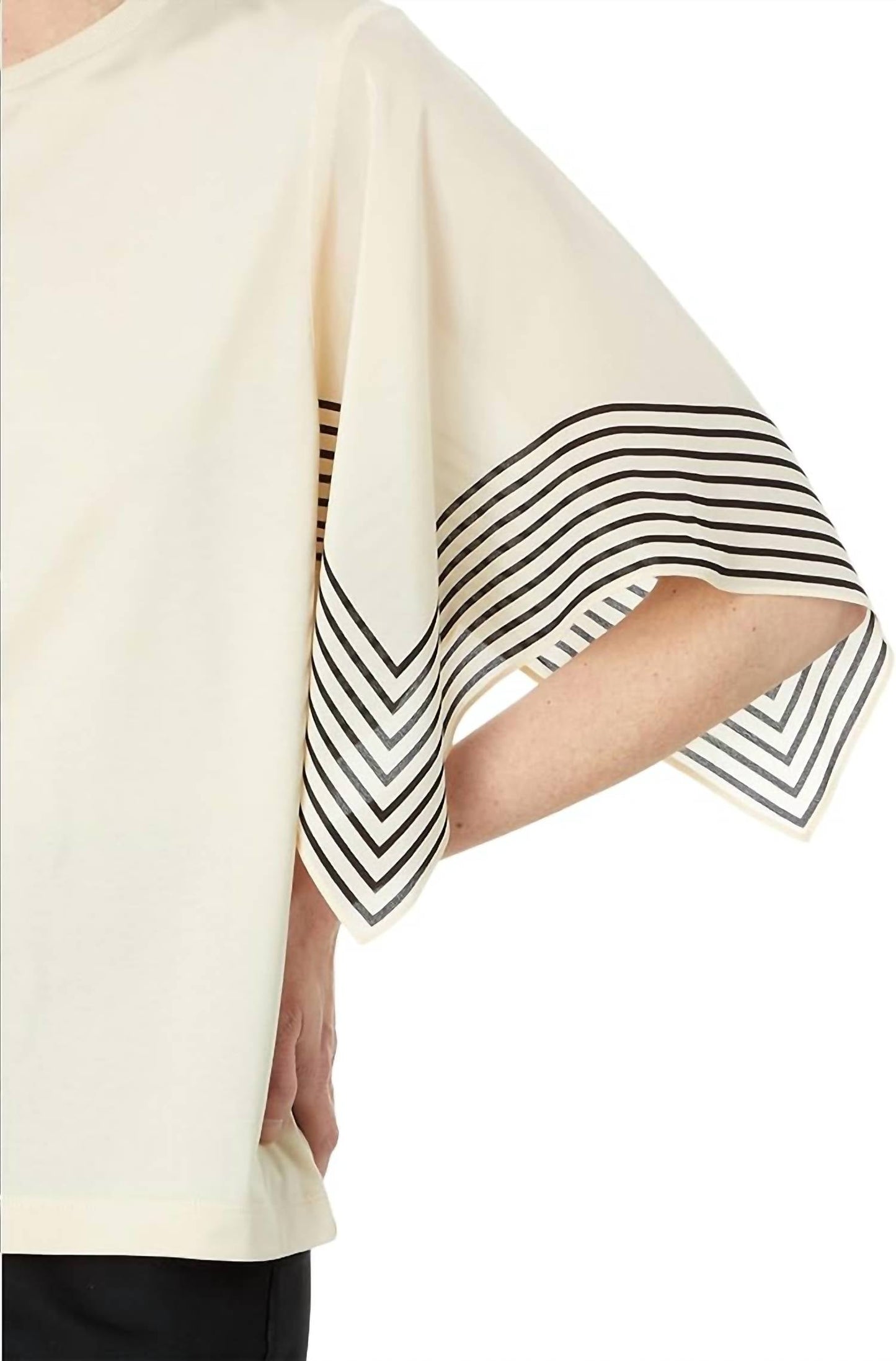 Elliott Lauren - Women Stripe Silk Sleeves Tee