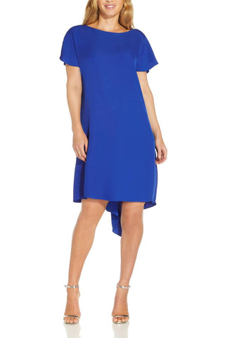 Adrianna Papell - Boat Neck Short Sleeves High Low Hem Short Dress