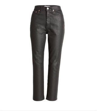 Topshop - Calça jeans cropped com cintura alta e bainha crua, perna reta e acabamento revestido
