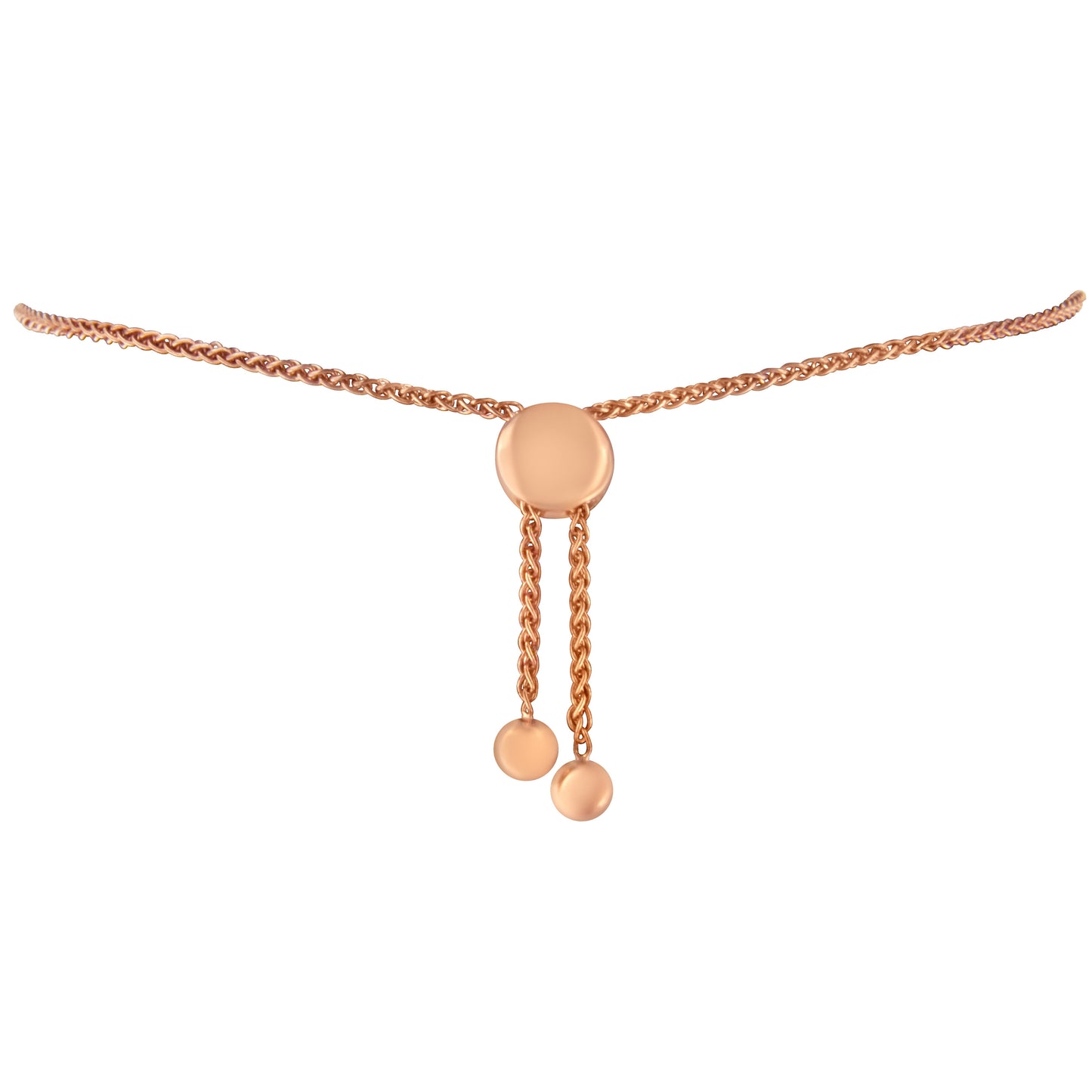 14K Rose Gold Plated .925 Sterling Silver Diamond Accent Circle and Heart Link Adjustable 6�������-10������� Bolo Bracelet