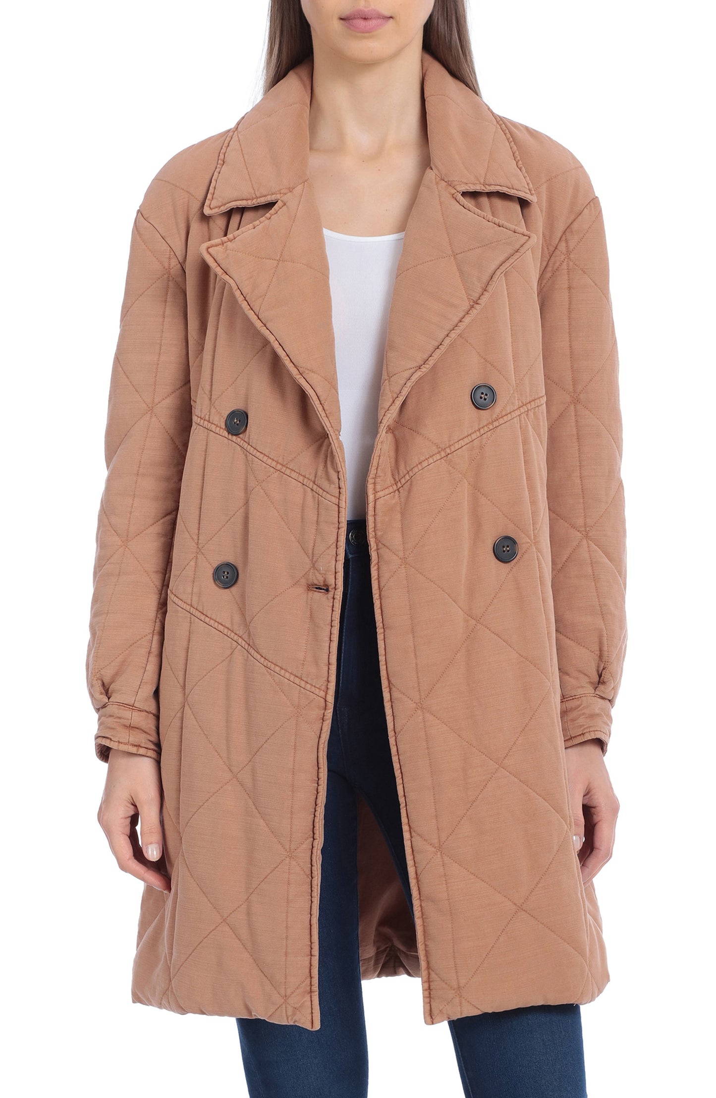 Avec Les Filles Casaco Médio Acolchoado em Camelo